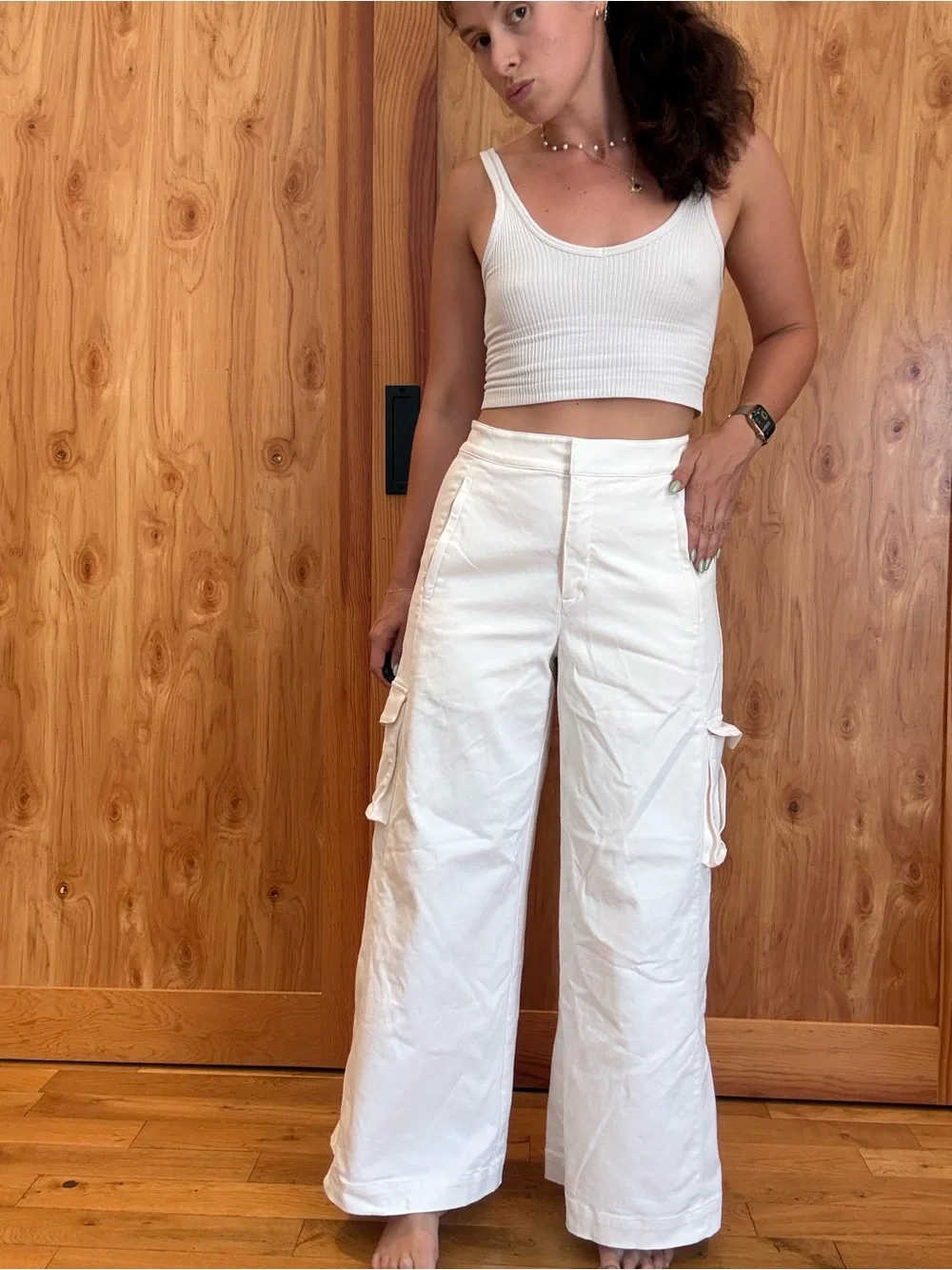ALO Yoga Off-White Wide-Leg Cargo Pants
